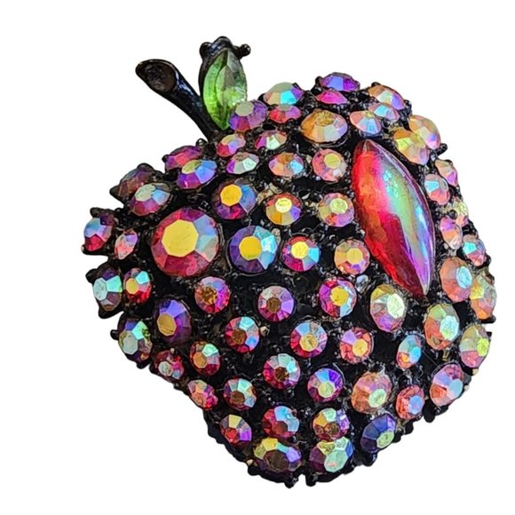 Vintage Signed ART Arthur Pepper Ab Rhinestone Apple Brooch (A1946) - Picture 2 of 6